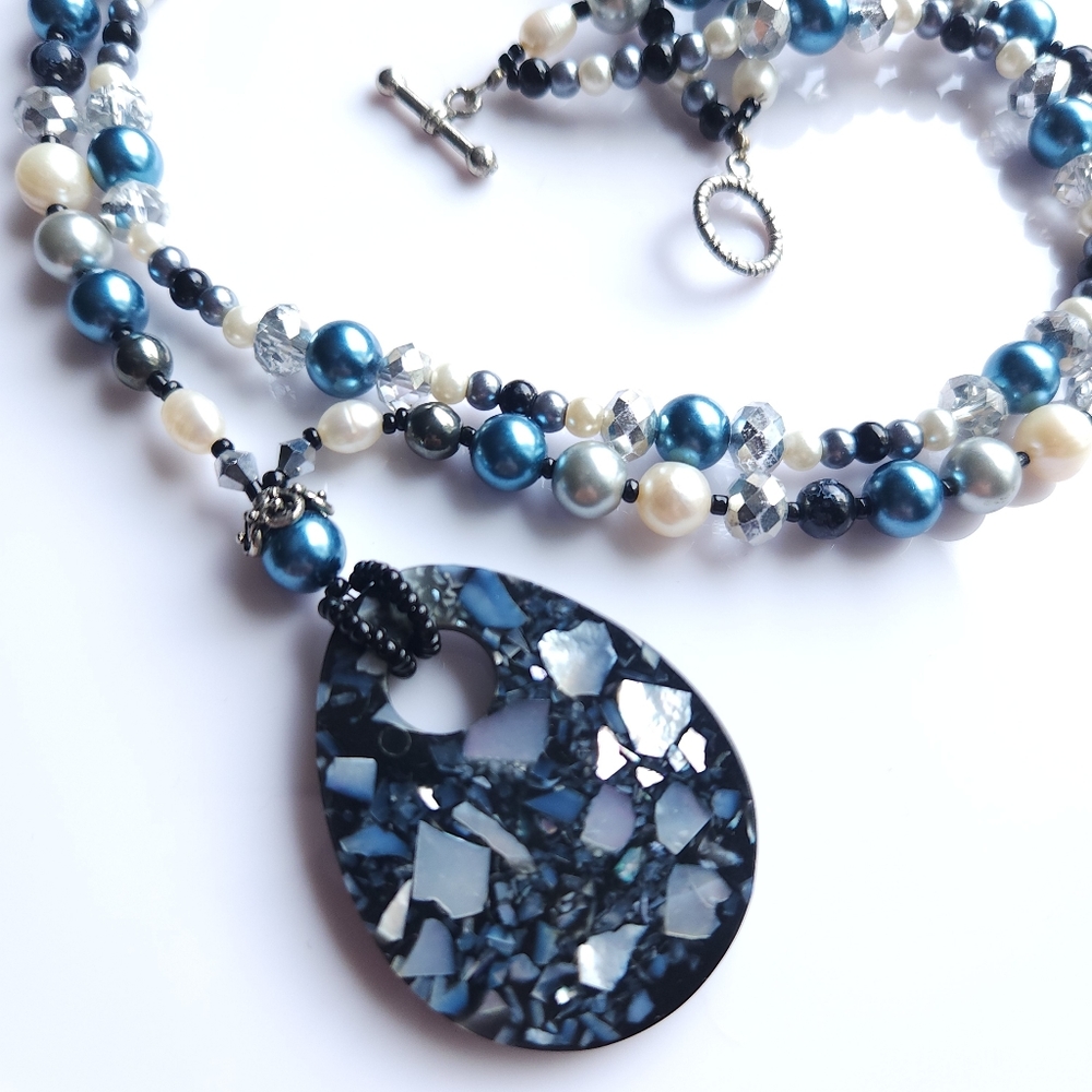 Multistrand Beaded Teardrop Pendant Necklace - Picture 3 of 7